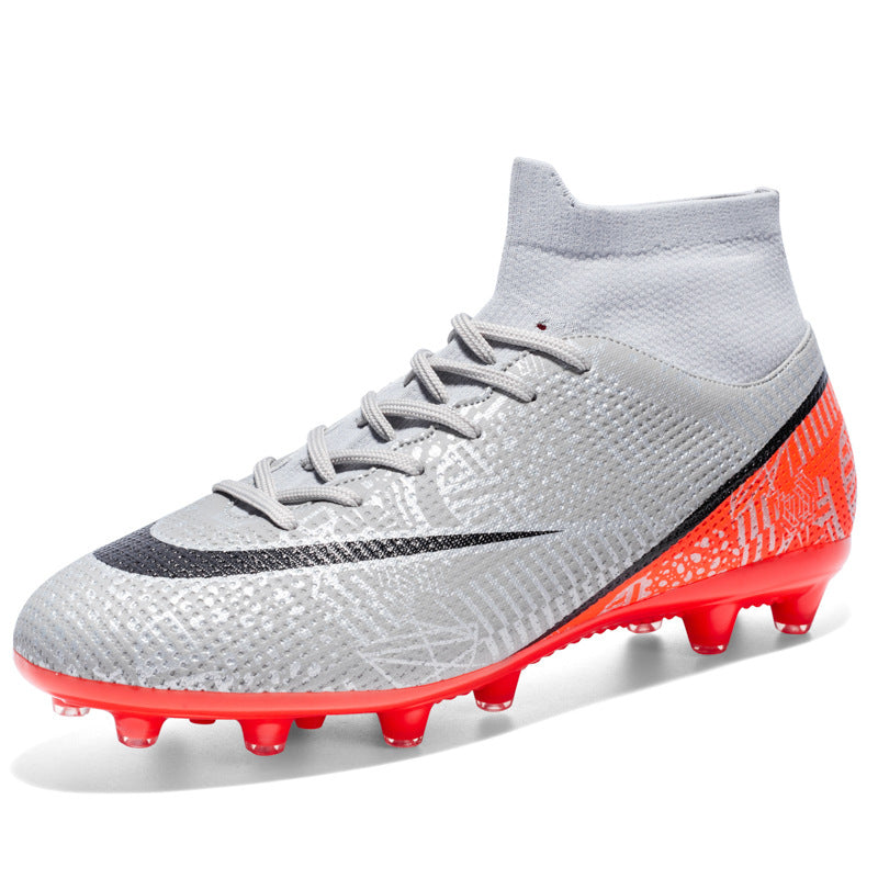 New Breathable High-Top Firm Ground Soccer Shoes - Spike Gray Orange