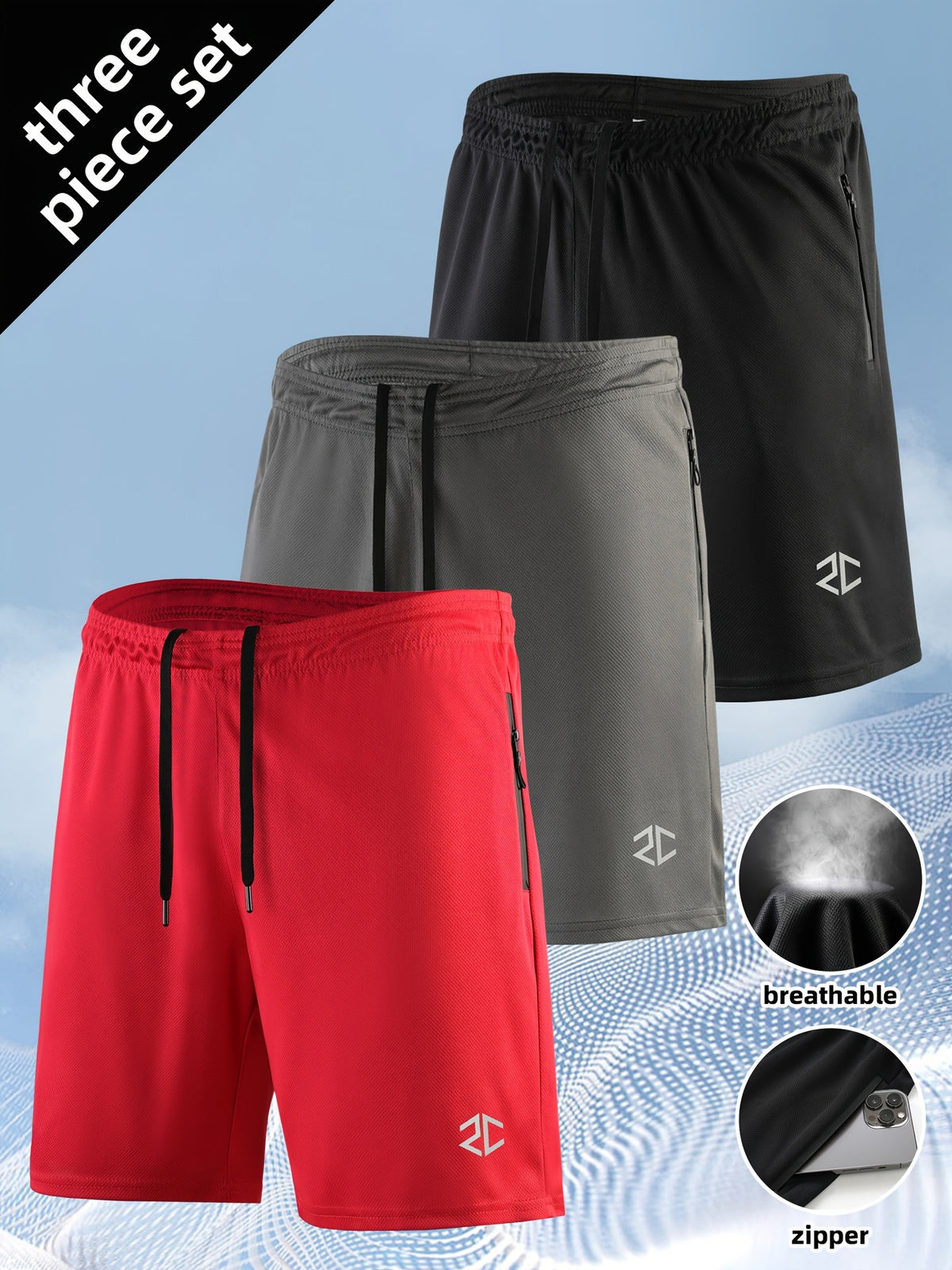 Men's Quick-Drying Outdoor Training Shorts - Red Gray Black Middle Pants
