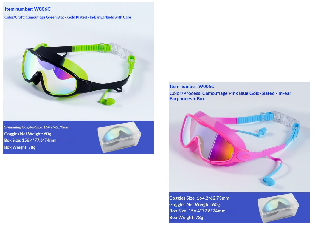 Large-Frame Kids' Swimming Goggles - Camouflage Green And Black