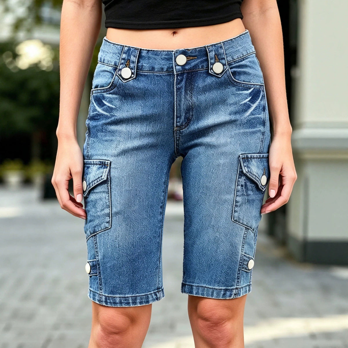 Retro Five-Quarter Athletic Shorts - Blue