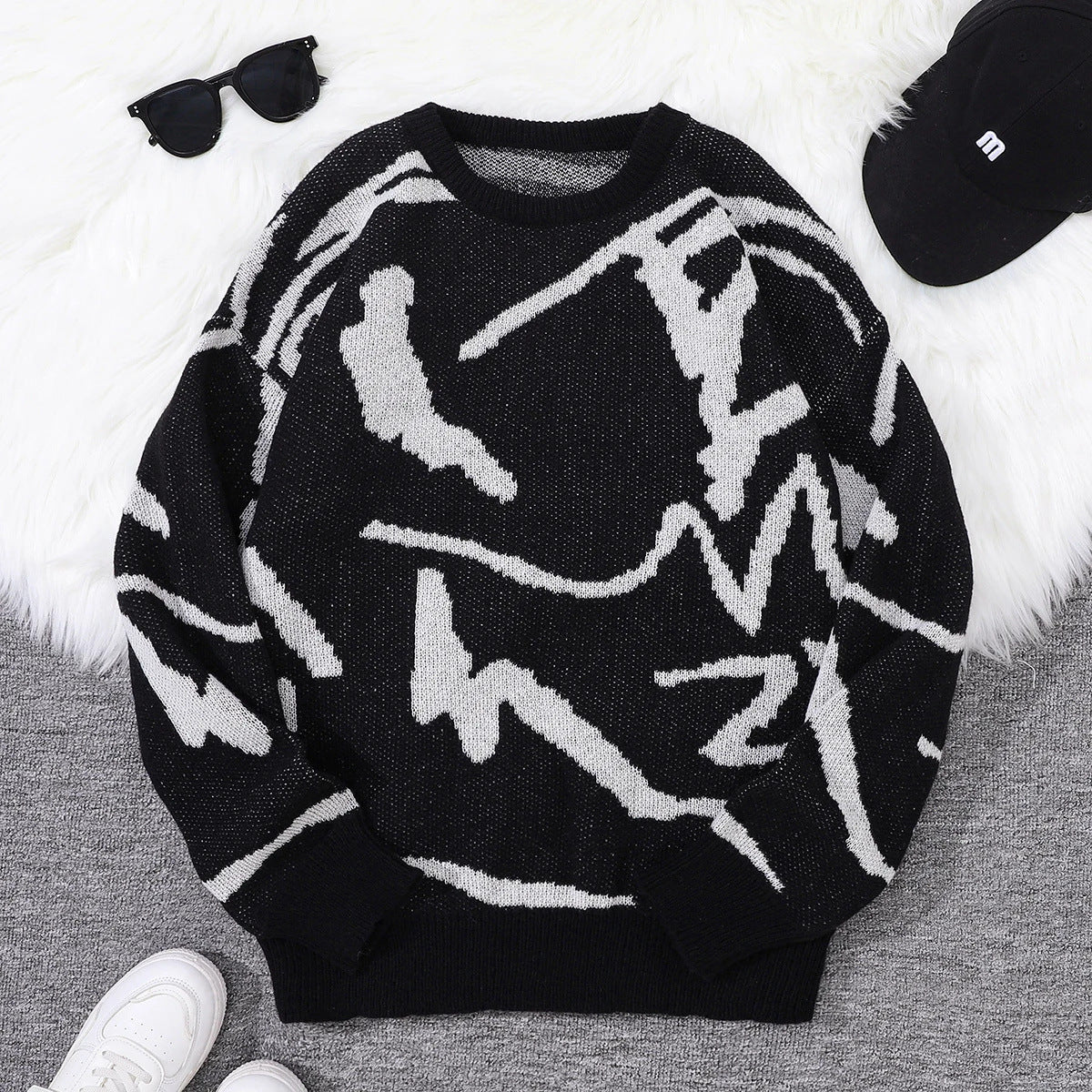 Unisex Chunky-Knit Hoodie - Black
