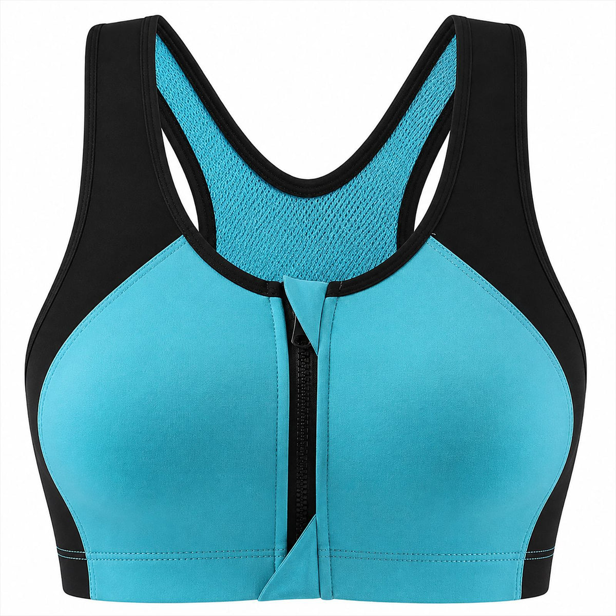 Front-Zip Supportive Sports Bra - Blue