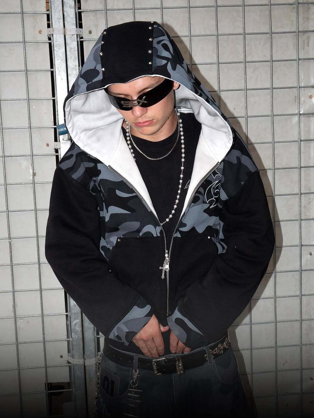 Men's Retro Zip-Up Hoodie - Black