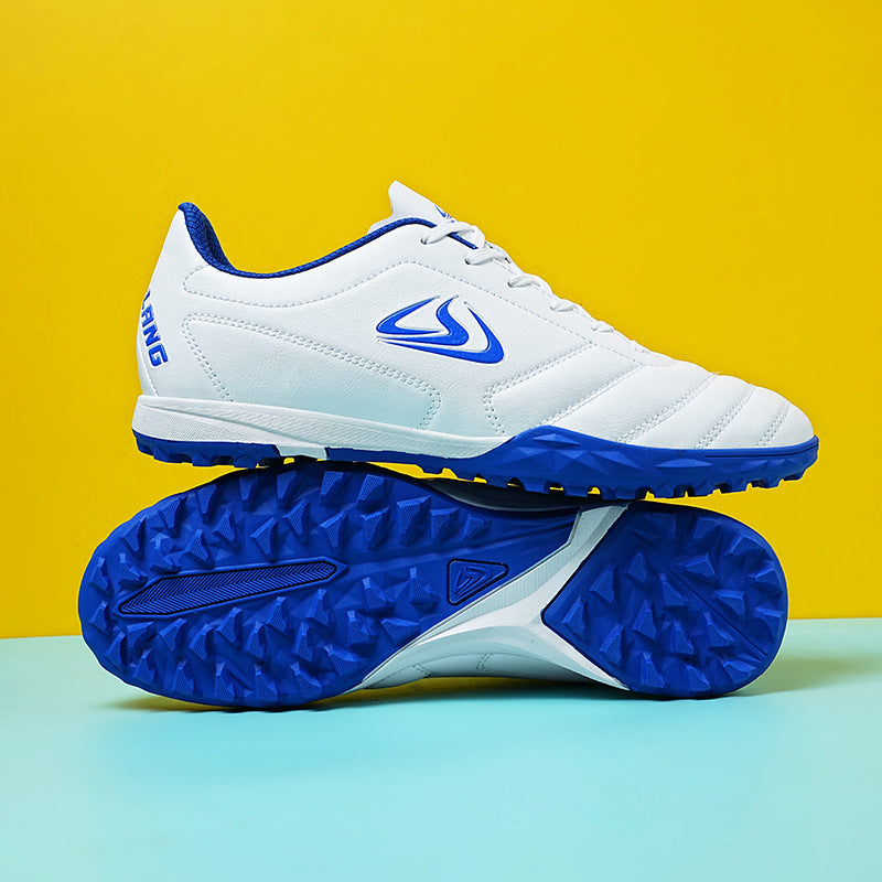 Outdoor Sports Turf Soccer Shoes - White and blue nails