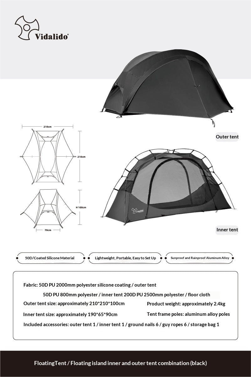 Portable Lightweight Camping Tent - Black