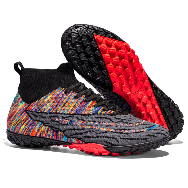 High-Top Soccer Shoes, Game-Specific Spike - Broken Nail Black And Red