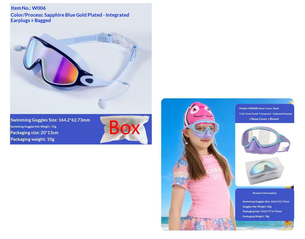 Large-Frame Kids' Swimming Goggles - Green Purple nasal mask