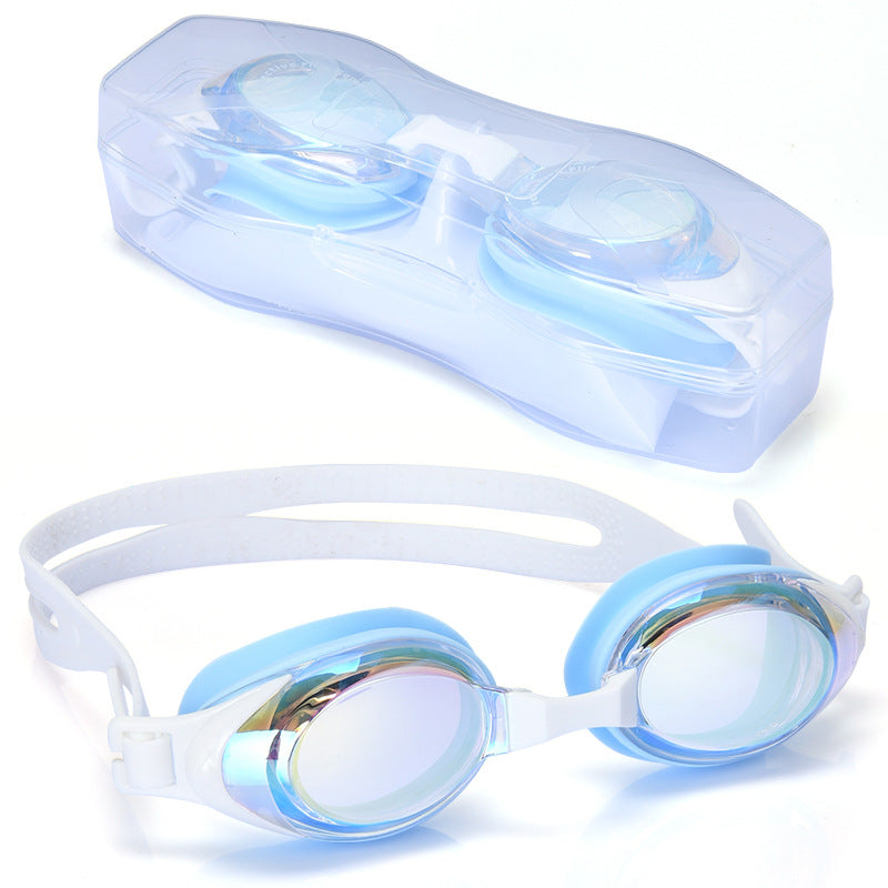 Silicone HD Swimming Goggles for Adults - Blue Colorful Glasses Box