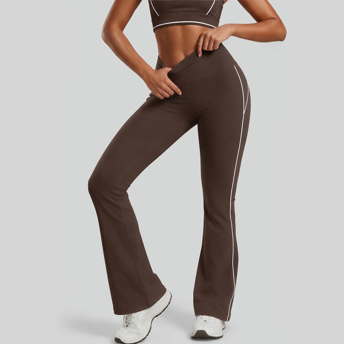 High-Waisted Stretch Athletic Leggings - Distilled Coffee