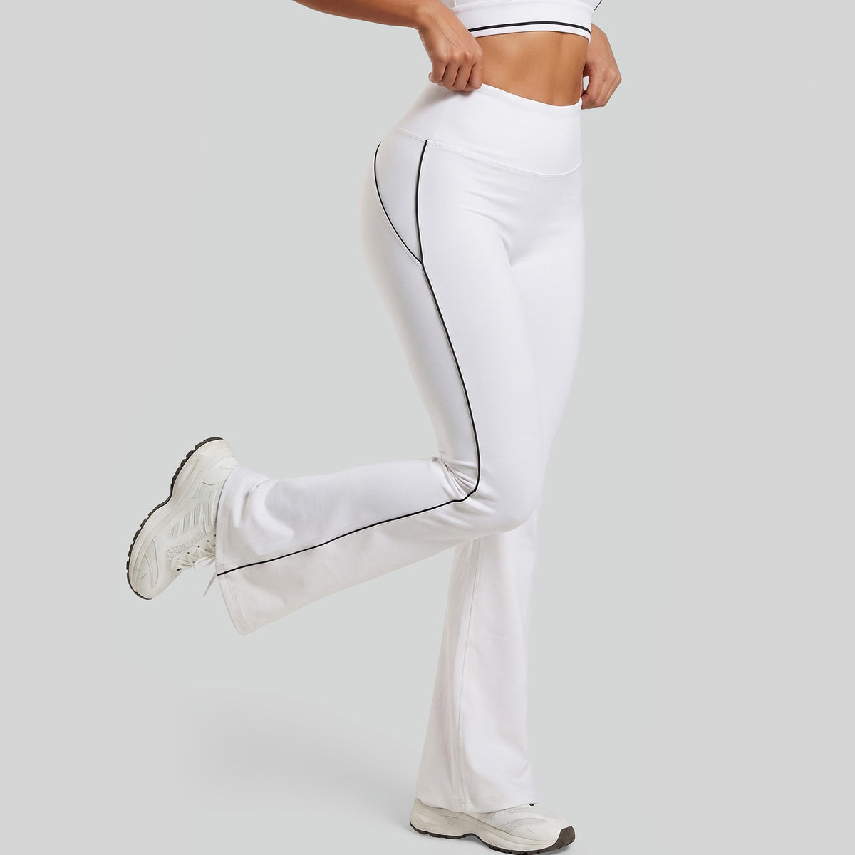 High-Waisted Stretch Athletic Leggings - White