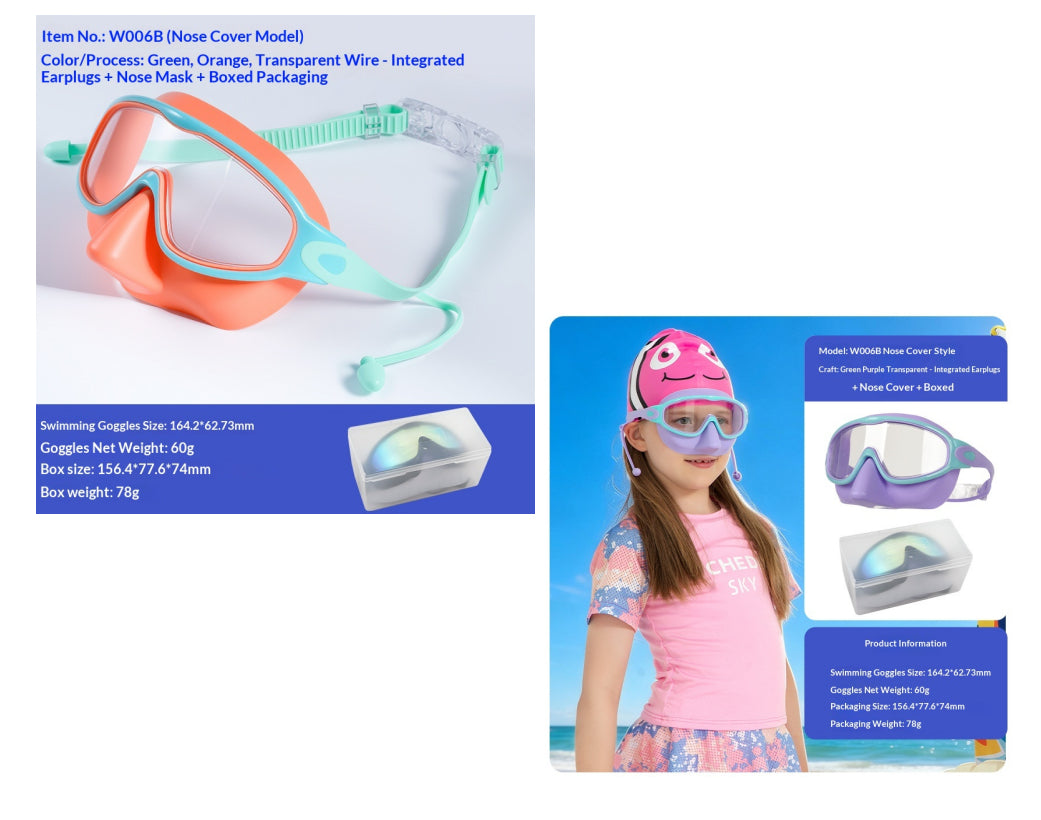 Large-Frame Kids' Swimming Goggles - Green Orange Transparent