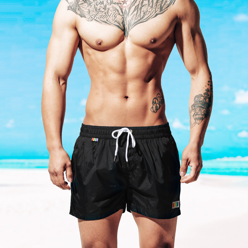 Men's Rainbow Print Beach Shorts - Black