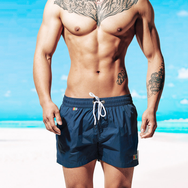 Men's Rainbow Print Beach Shorts - Blue
