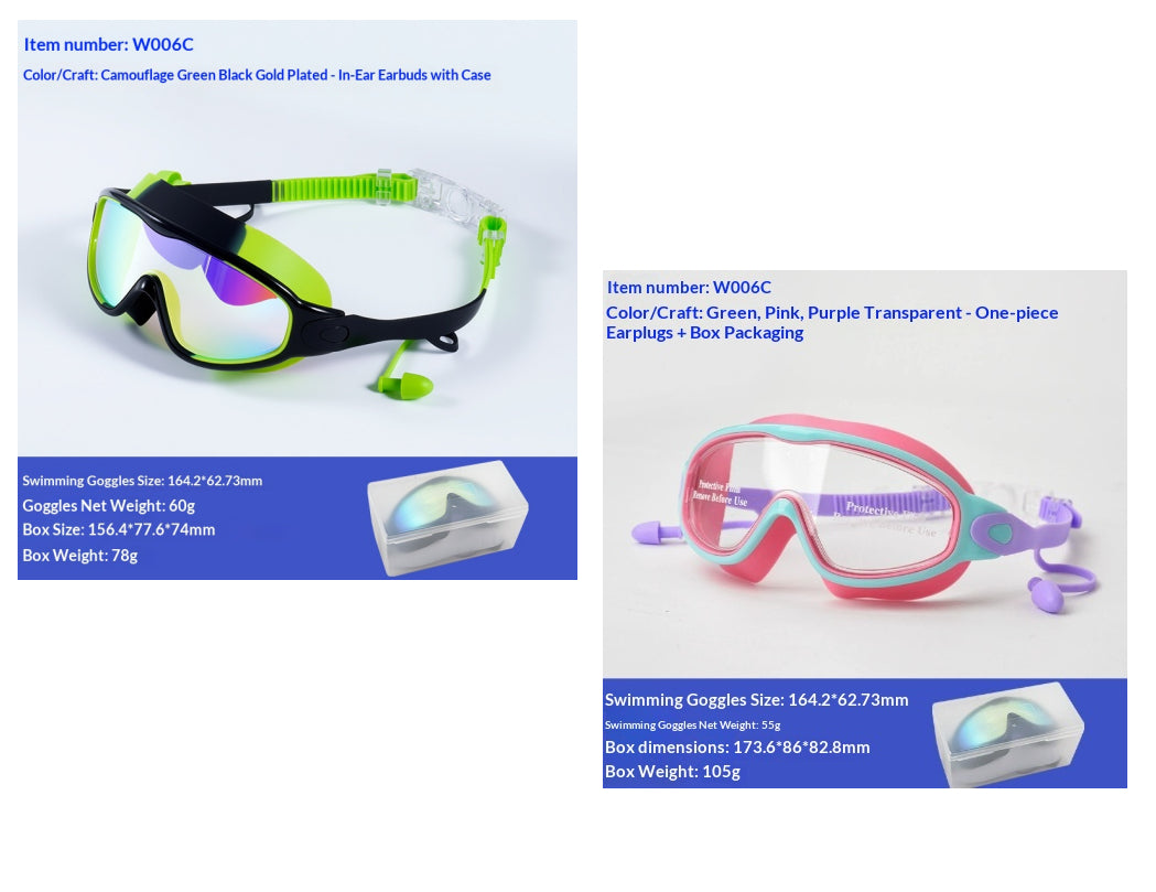 Large-Frame Kids' Swimming Goggles - Camouflage Green And Black
