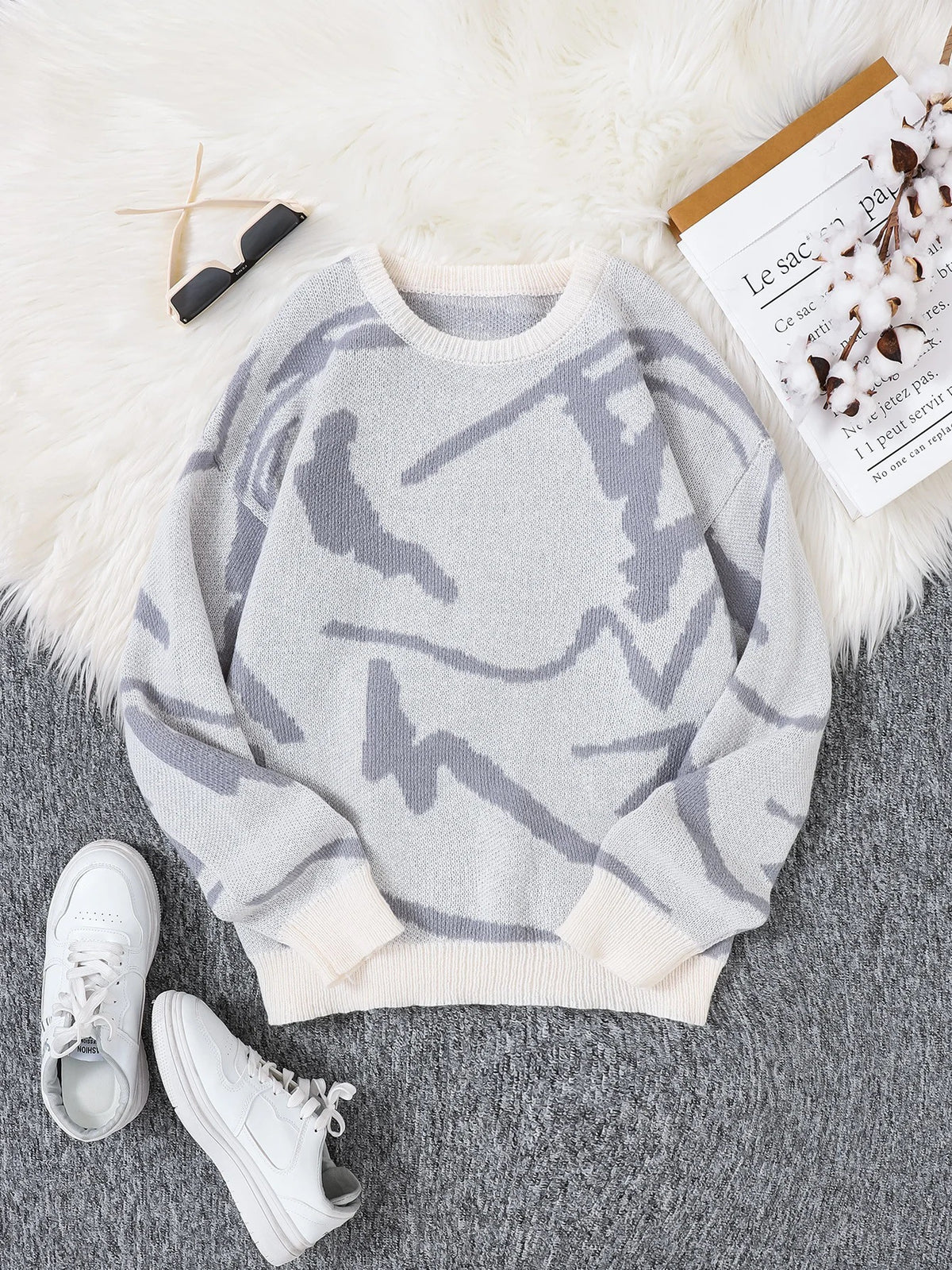 Unisex Chunky-Knit Hoodie - Light Gray