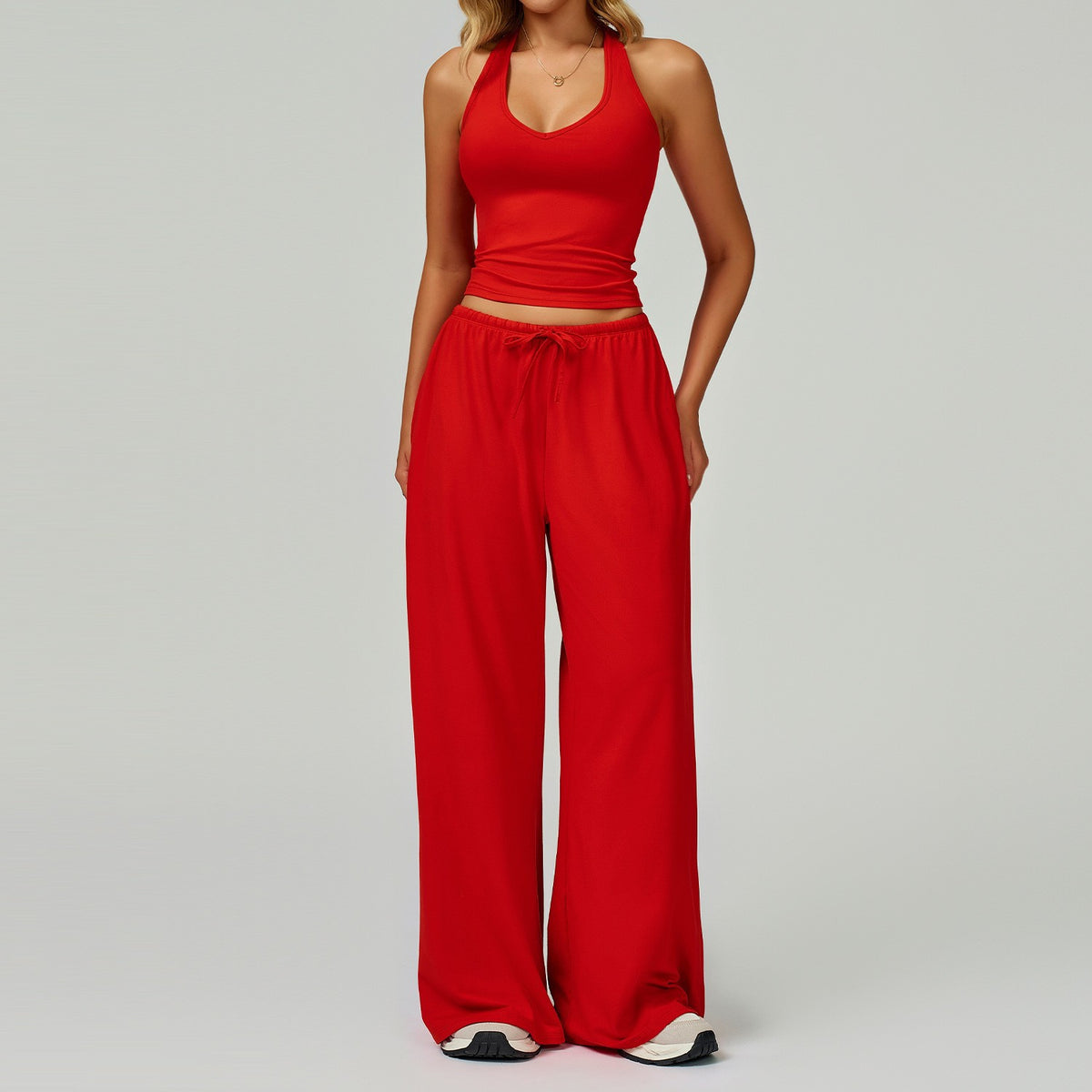 Halter-Neck Sports Training Outfit - Bright Red