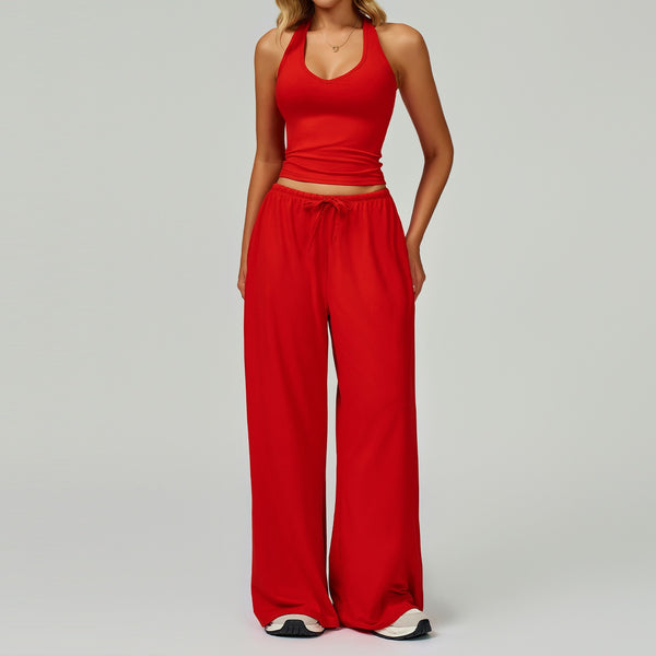 Halter-Neck Sports Training Outfit - Bright Red