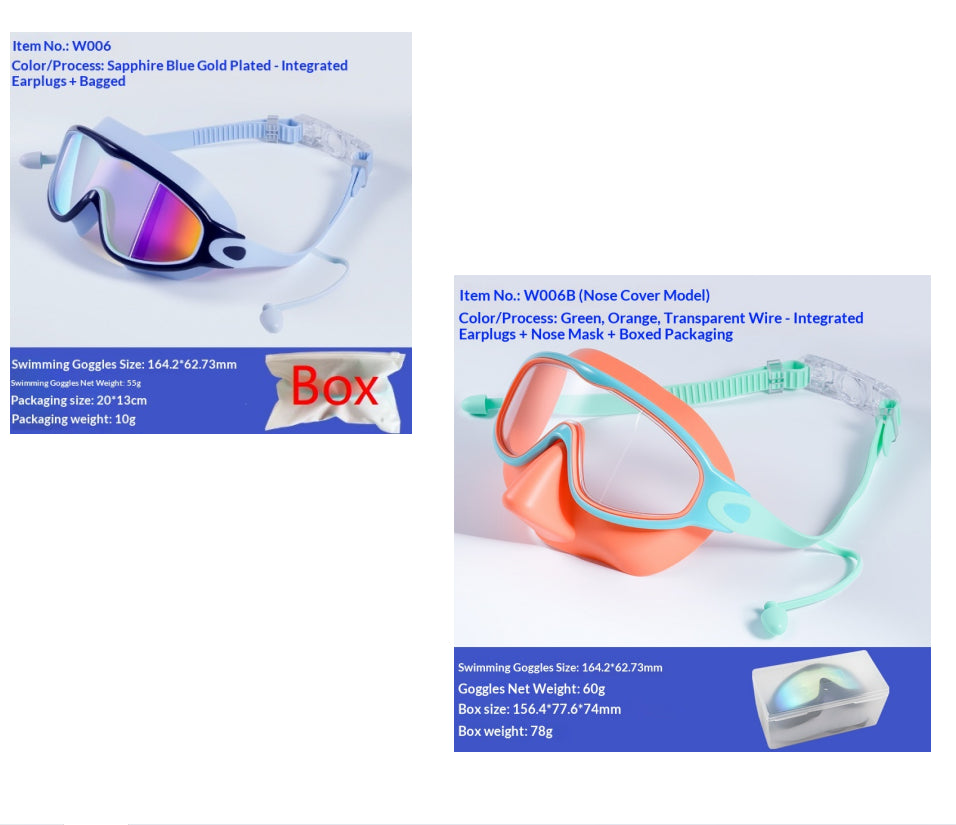 Large-Frame Kids' Swimming Goggles - Green Orange Transparent
