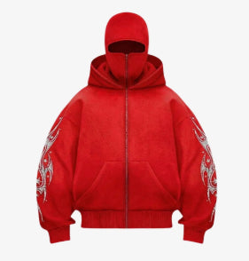 Unisex Hooded Knit Cardigan Jacket - Red