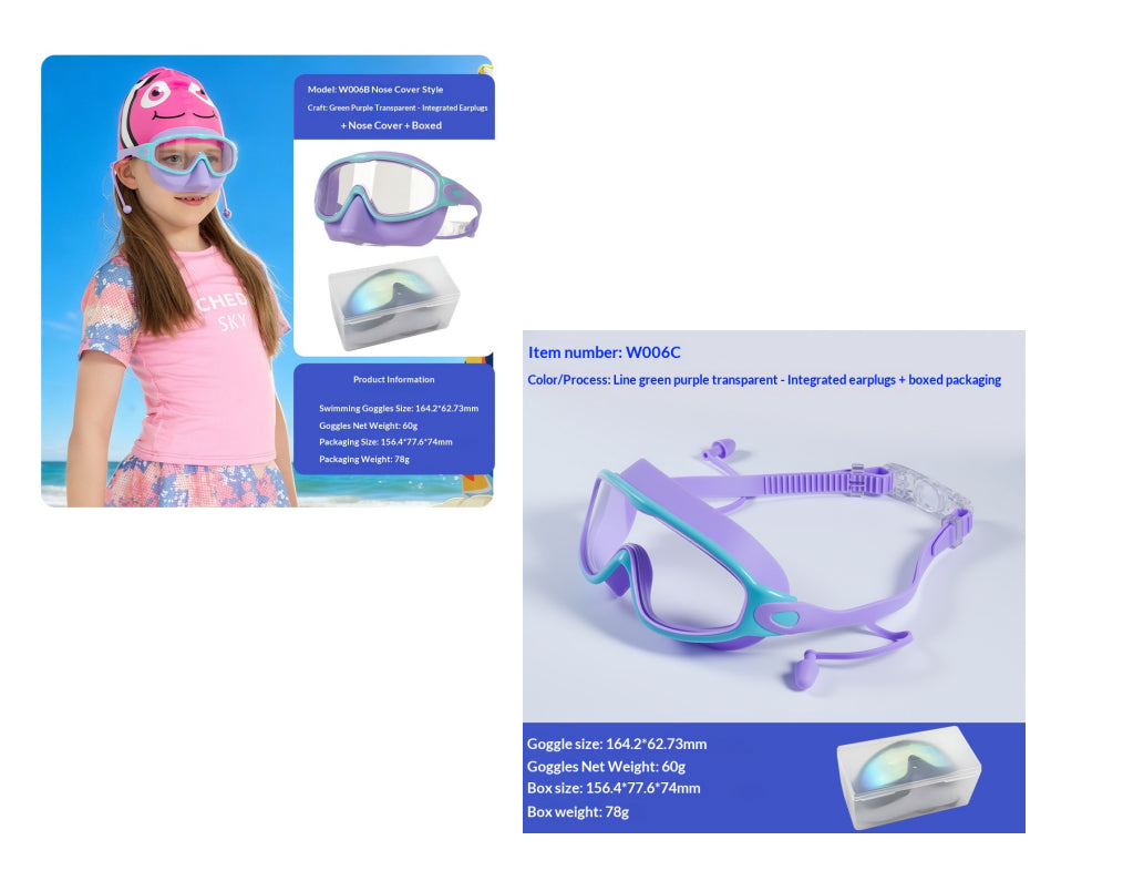 Large-Frame Kids' Swimming Goggles - Green Purple Transparent