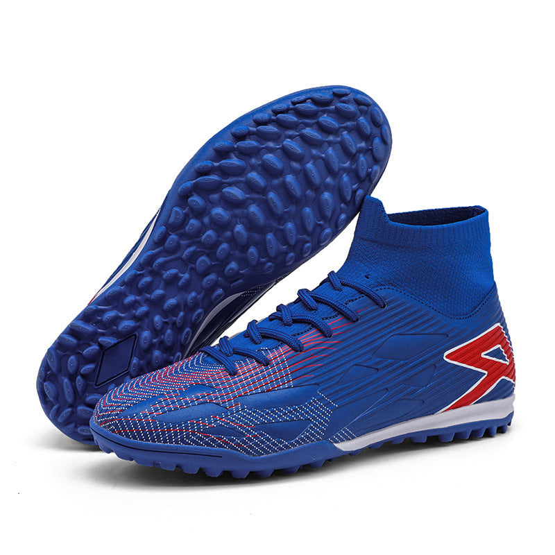 Turf Soccer Shoes, High-Top Plus Size - R2582 Broken Nail Blue
