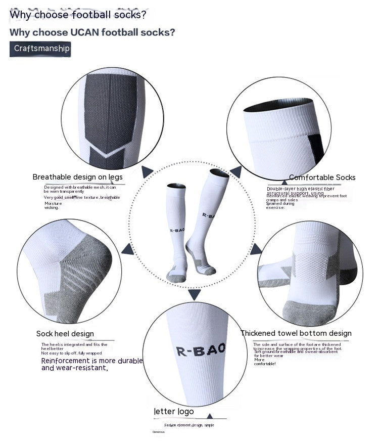 Towel Bottom Long Soccer Socks Ankle Support Protection Calf