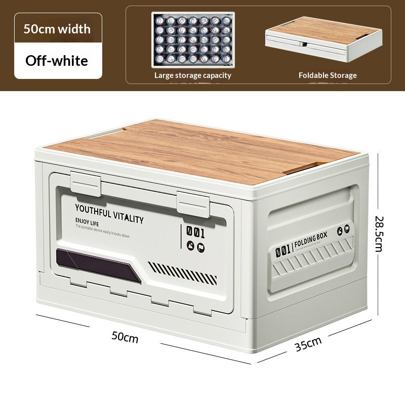 Camping Storage Box With Wooden Lid - Gray White-L