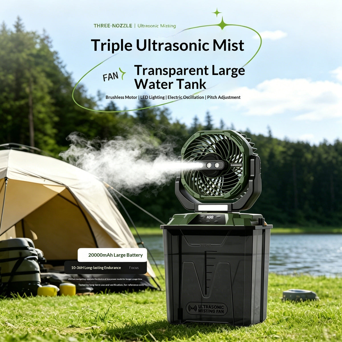 Portable Outdoor Camping Fan - Army Green Spray Shaking Head
