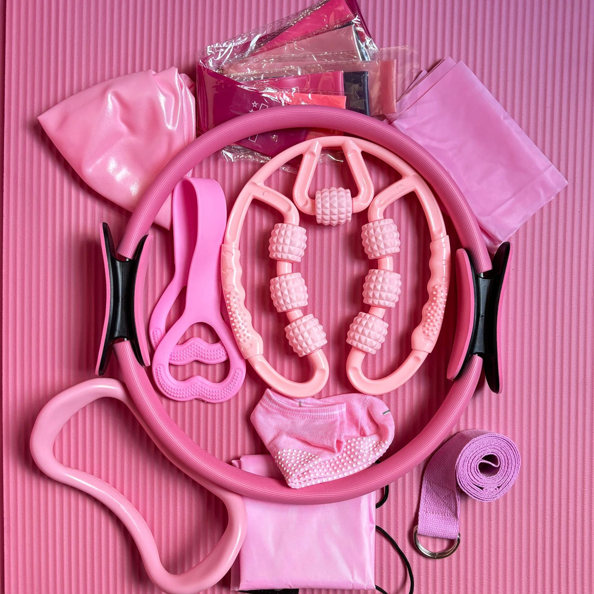 Pilates Ring 14-Piece Resistance Set - Pink