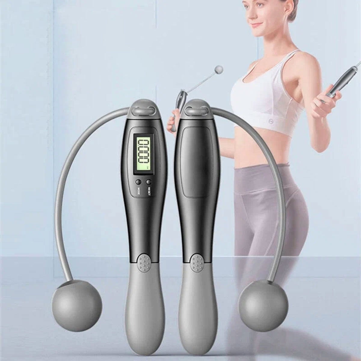Cordless Smart Skipping Rope with Screen - Grey