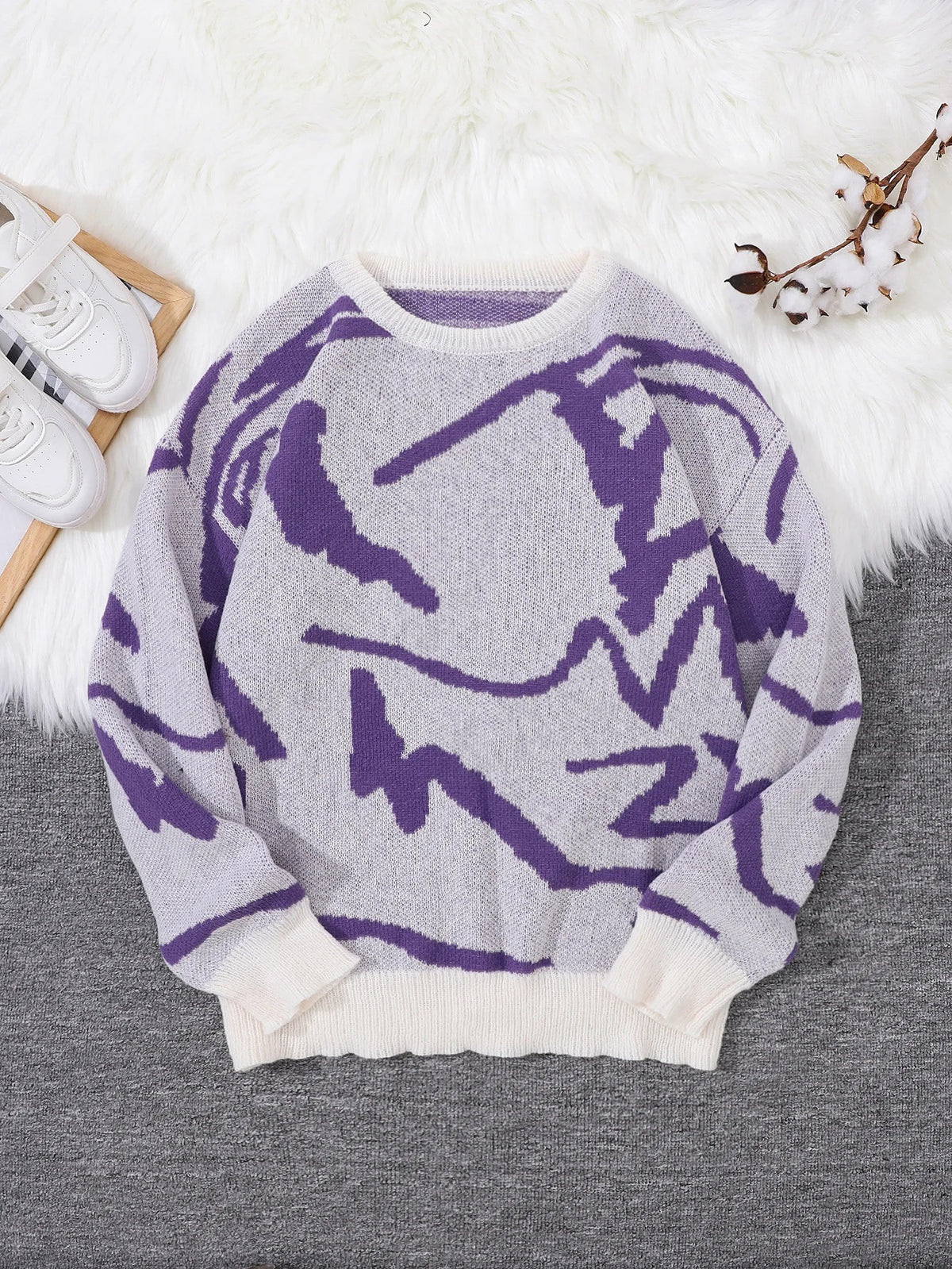 Unisex Chunky-Knit Hoodie - Purple