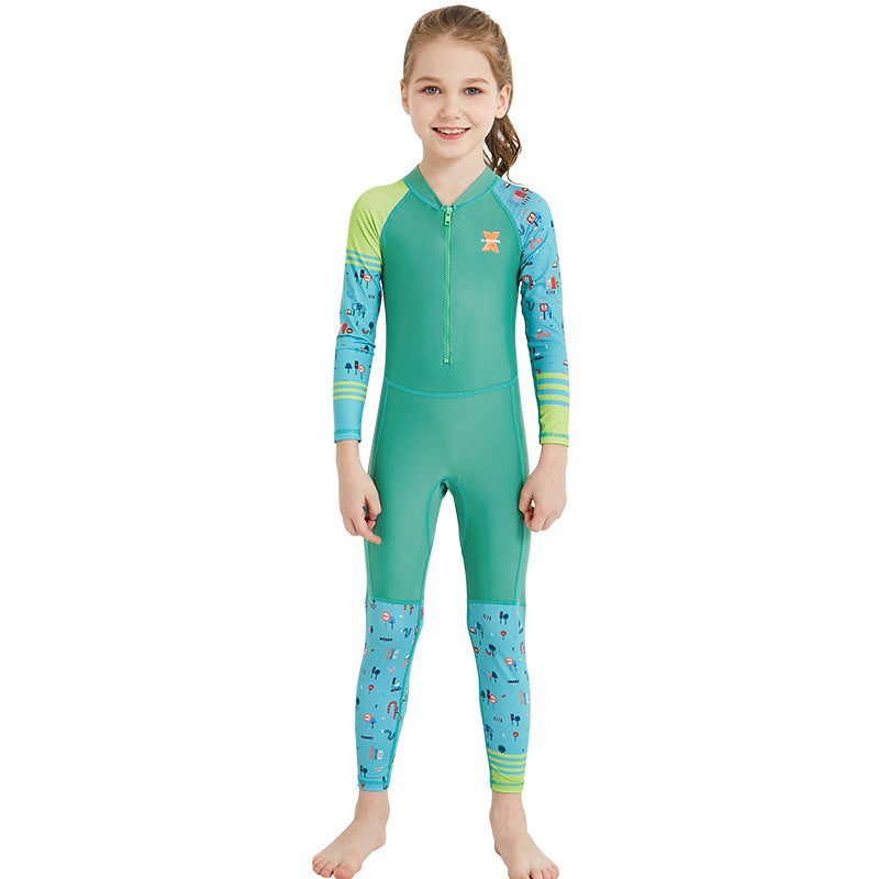 Kids' Long-Sleeve Quick-Dry Sun Suit - Green