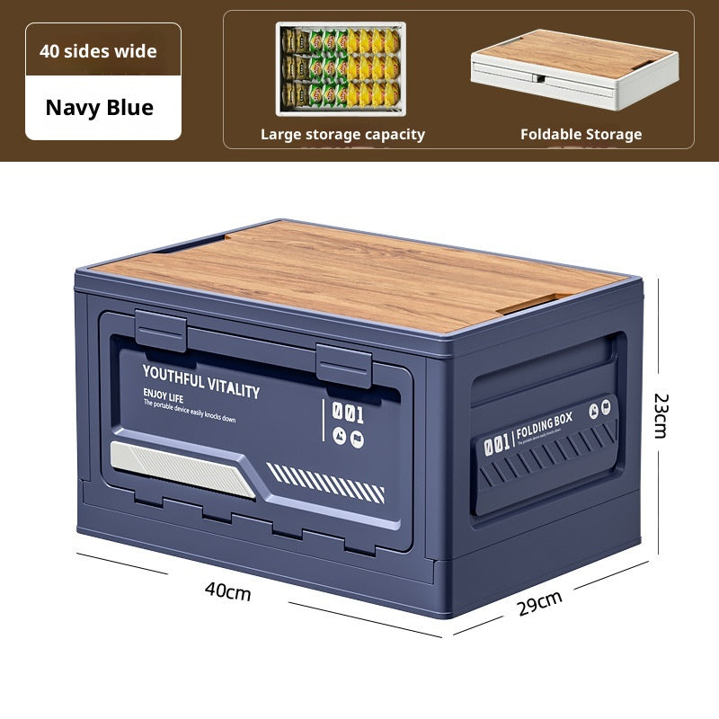Camping Storage Box With Wooden Lid - Navy Blue-S