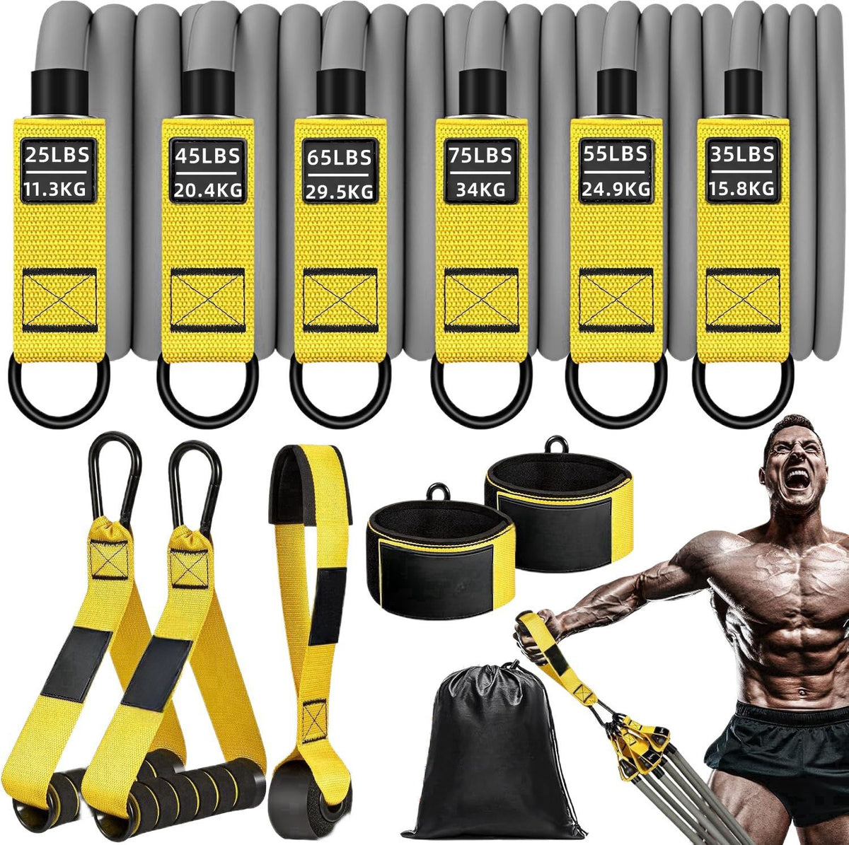 Home Stretching Fitness Aid - Yellow gray Pull Cord