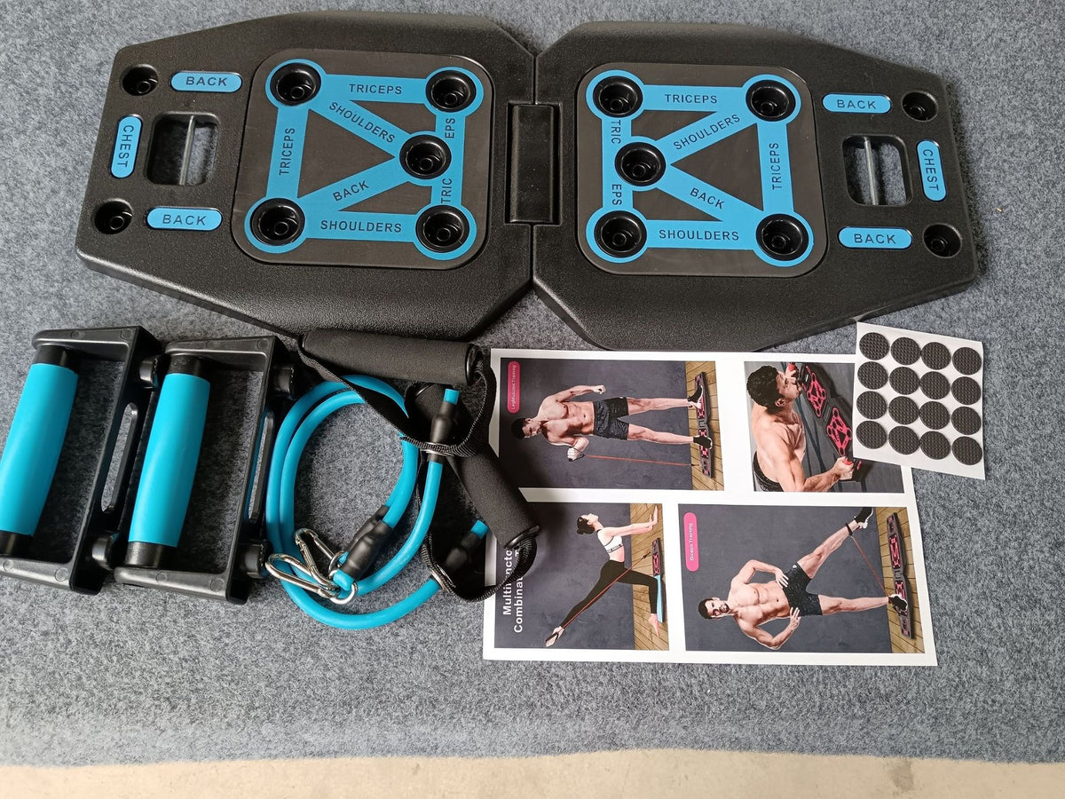 Foldable Push-Up Board Stand - English Blue With Rope