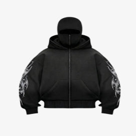 Unisex Hooded Knit Cardigan Jacket - Black