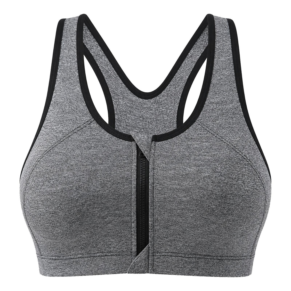 Front-Zip Supportive Sports Bra - Gray