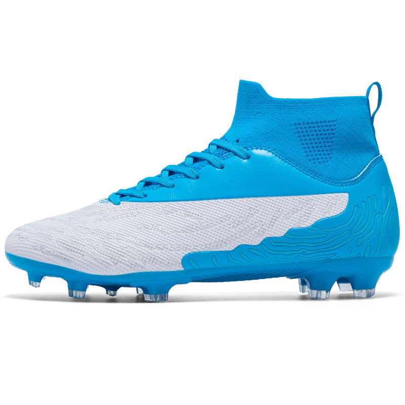 Professional Spike Breathable Outdoor Soccer Shoes - White And Blue