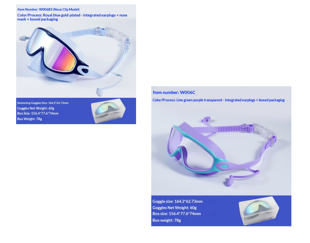 Large-Frame Kids' Swimming Goggles - Green Purple Transparent