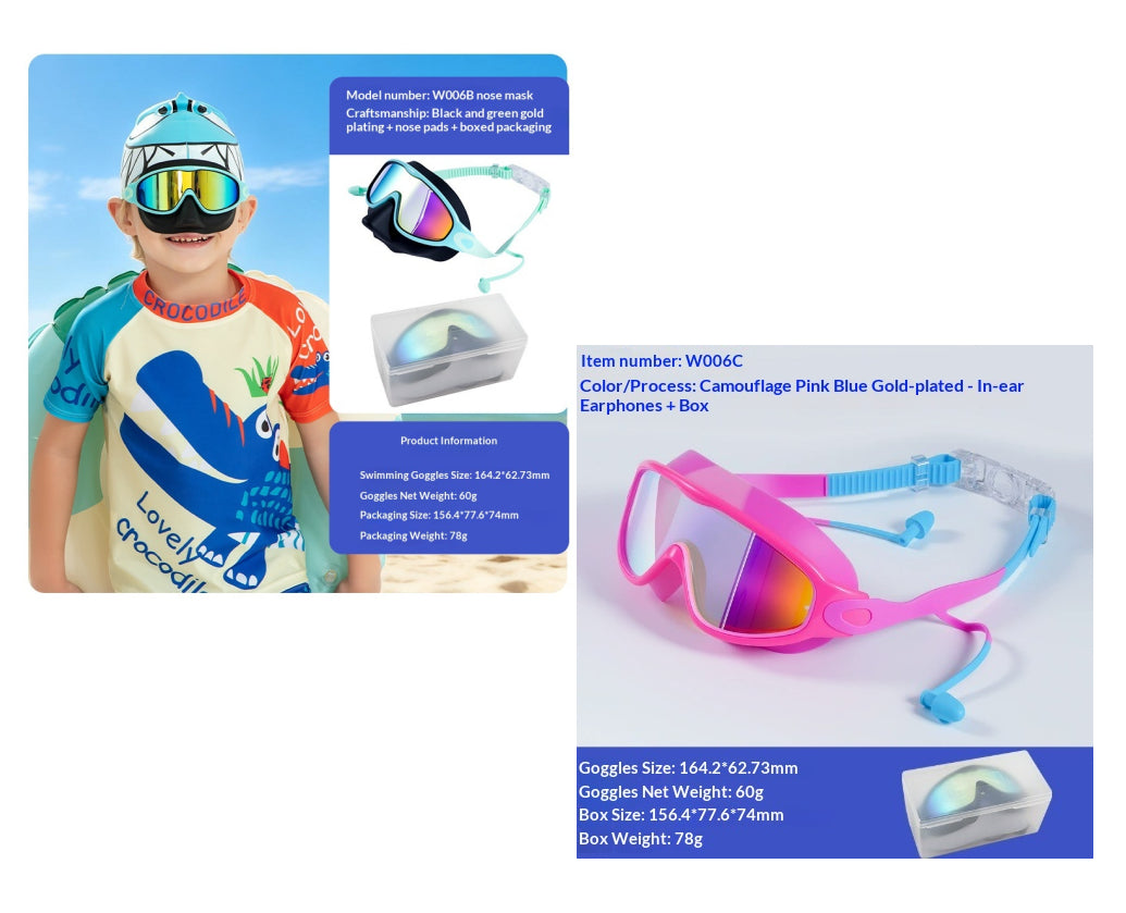 Large-Frame Kids' Swimming Goggles - Green And Black Plating