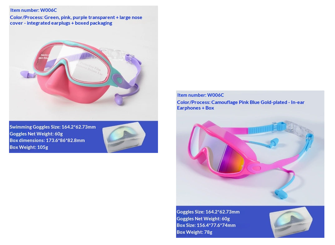Large-Frame Kids' Swimming Goggles - Green Pink Purple nasal mask