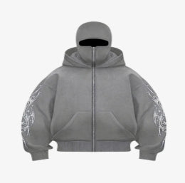 Unisex Hooded Knit Cardigan Jacket - Gray