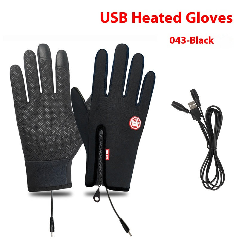 USB Electric Heating Winter Gloves - 043 Black