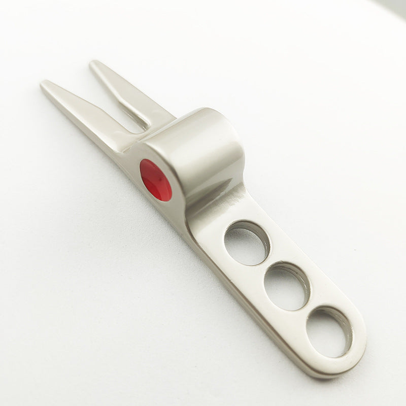 Zinc Alloy Divot Repair Tool - Silver side red dot