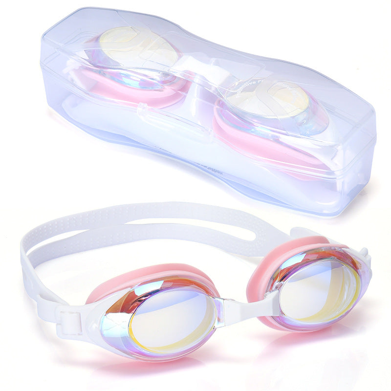 Silicone HD Swimming Goggles for Adults - Pink colorful glasses box