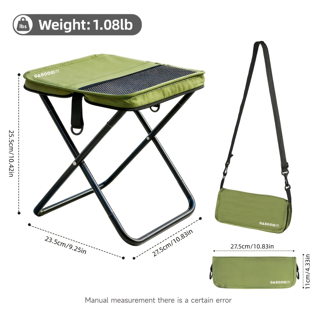 Foldable Camping Stool With Storage Bag - Army Green