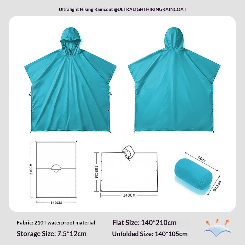 3-in-1 Lightweight Rain Poncho for Hiking - Blue