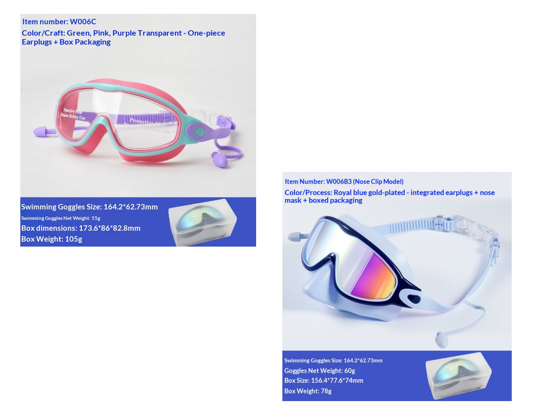Large-Frame Kids' Swimming Goggles - Green Pink Purple Transparent