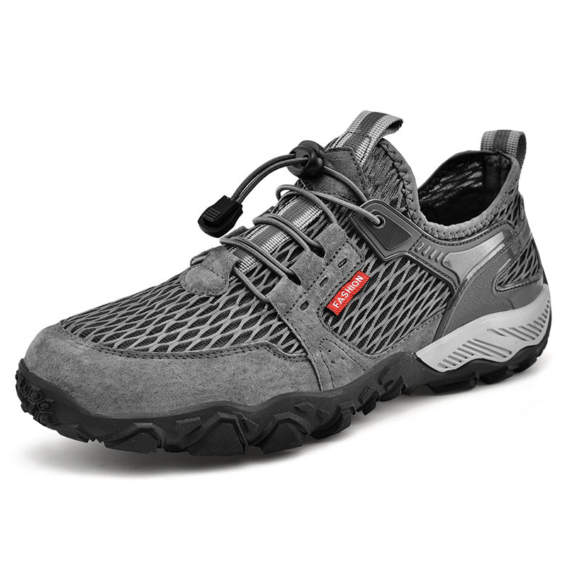 Breathable Leather Mesh Hiking Shoes - Gray