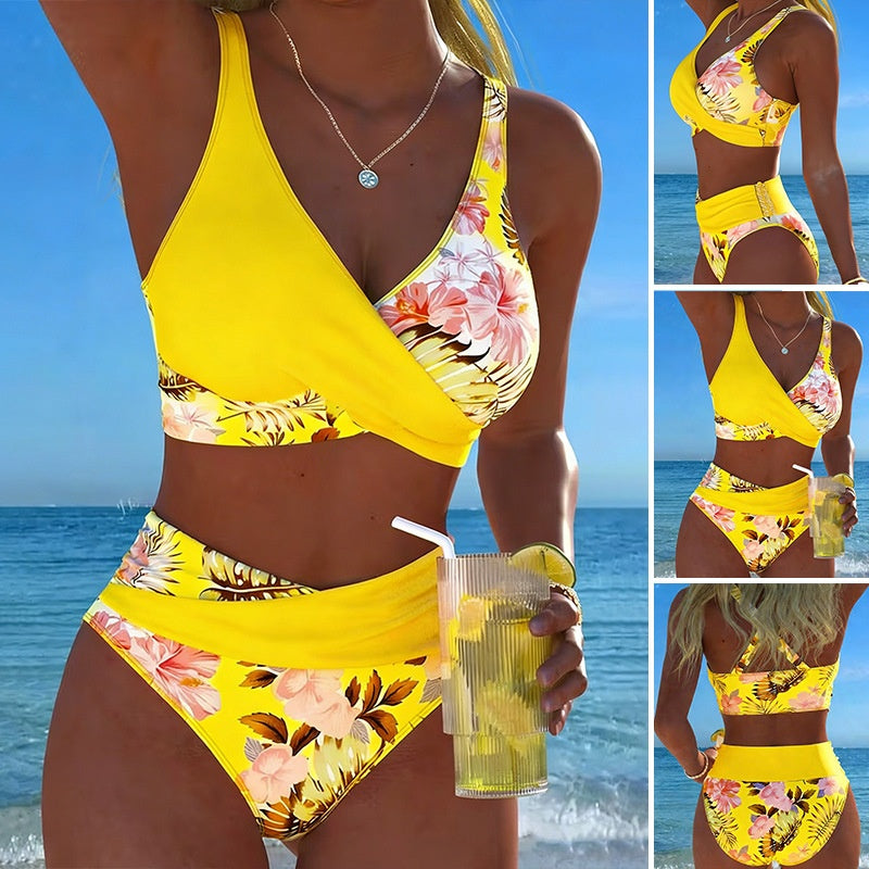 Floral Print Bikini Set - Yellow print
